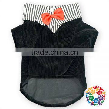 Black Short Sleeve Pet Dog Coat ,Stripe Collar With Button Pet Dog Clothing ,Little Red Bowknot Pet Dog Clothing photo-2
