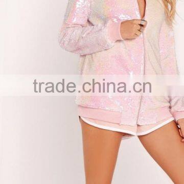 Hot sale Guangzhou women clothes ladies sequins bomber jacket