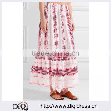 Wholesale Women Apparel Breezy White Cotton-blend Gauze Multicolor Maxi Skirt(DQE0379SK)