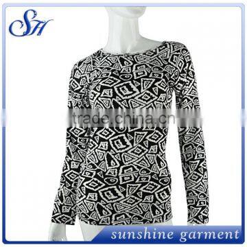 New style milky fabric long sleeve printing shirts for lady