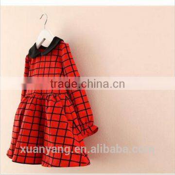 High Quality Red Plaid Long Sleeve Designer One Piece Children Princess Dress photo-3