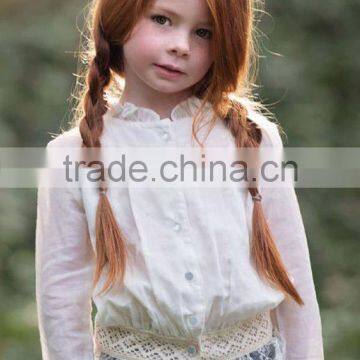 Girls lace Collar Blouse Baby Girls Single Breasted Shirt Children lace hem Soft Blouse For Wholesale