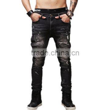 2016 New Zipper Jeans Balck Men Jeans Biker Skinny Jeans Slim Biker Jeans Pants in Stock Accept Small Order