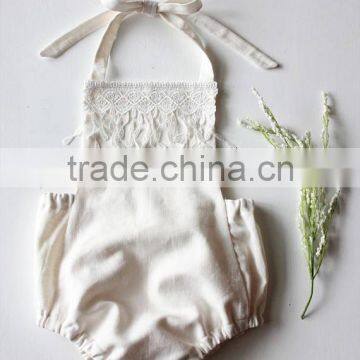 Wholesale Baby Soft Cotton Boutique Romper Infant Girls Plain White Playsuit Lace Bodysuit photo-2