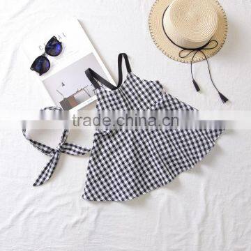 Wholesale Boutique Gingham Dress Fine Shoulder Straps Design A-word Frocks