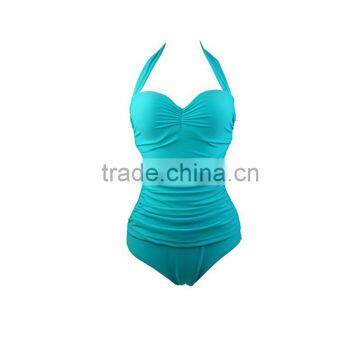 Plain Solid Color Wrinkle Women Swimwear One Piece Swimwear photo-2