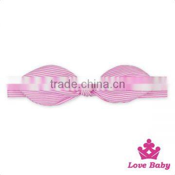 Fancy Cute Plain Pink Stripe Rabbit Ear Baby Girl Kids Accessories Flashing Bow Hairbands Headband