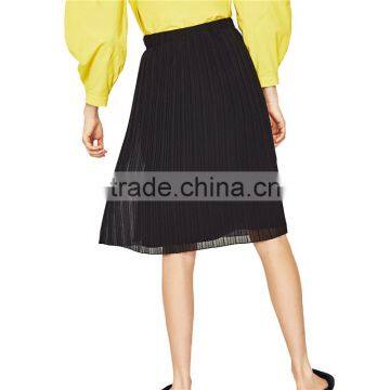 2017 OEM Spring Black Half-perspective Elastic Pleated Mini Skirt photo-4