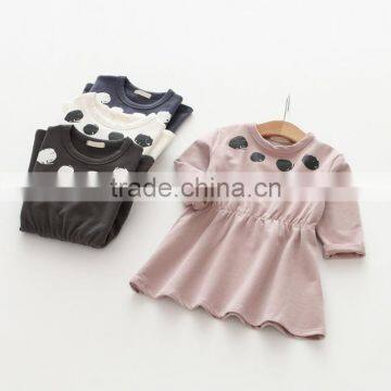 Wholesale long sleeve solid color girls cotton one piece dress