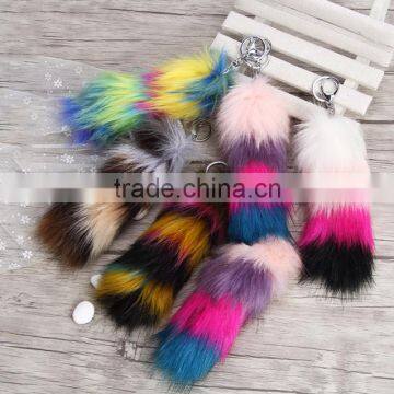 Rainbow Printed Logo Metal Crab cheap fake fur fox tail keychain manufacture