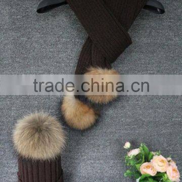 Ladies custom plain polyester acrylic brown winter beanie and scarf set