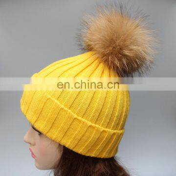 High Quality Winter Lady Hats for Fashion Genuine Fur Pompon Beanie Hats photo-3