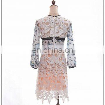 Latest Fashion Clothes Women Long Sleeve Round Neck Elegant Slim Floral Lace Prom Dress photo-5