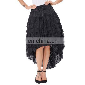 Belle Poque Ladies High-Low hemline design Black Amelia Steampunk Ruffled lace Cake Skirt Popular Skirt BP000221-2