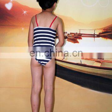 Dotted and Striped Print One Piece Beautiul Girls Child Swimwear photo-5