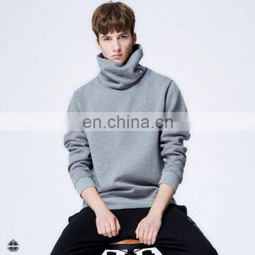 T-MH564 Heather Gray Men Embroidered Cotton Turtleneck Sweatshirt