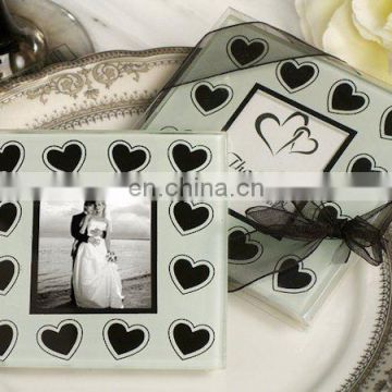 Black and White Hearts Glass Photo Coaster Favors