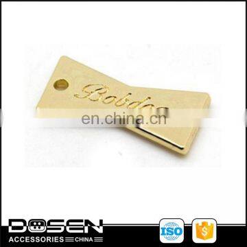 Gold Lovely Bowknot Shape Metal Logo Labels Custom Engraved Brand Name Zamak Small Sewing Metal Plaque Tags For Mens Shirt Suit