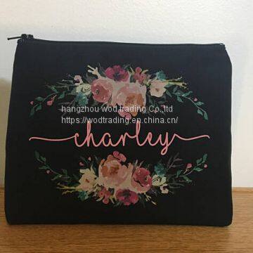 black fabric bridal cosmetic bags printed clutch for selling