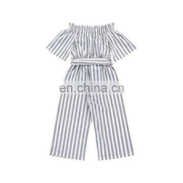 Girl Gray Stripe Off Shoulder Jumper Jumpsuit Baby Rompers