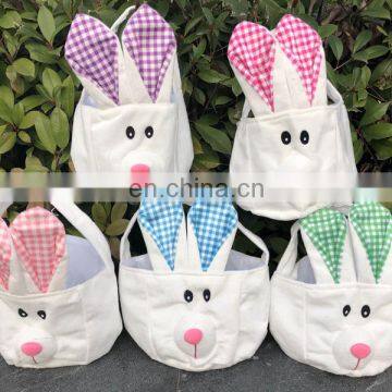 Cute Bunny Plush Easter Basket Rabbit Face Printed Various Colors Bunny Bag for Easter Day Easter Bunny Bucket photo-7