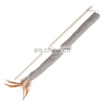 Interactive long tail plush fabric cat feather wand scratching teaser toy