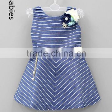 New model girl dress 2016 fancy cotton denim sleeveless dress