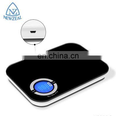 Hot Selling USB Rechargeable Glass Printing Logo Design Digital Household LCD 5kg Kitchen Scale