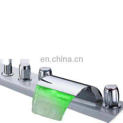 Luxury Bathroom Tub Mixer Five-hole Waterfall Bathtub Faucet with LED Light