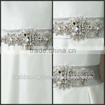 Satn Bias Self Tie Belt With Crystal And Rhinestone Beaded Motif Wedding Dress Accessories