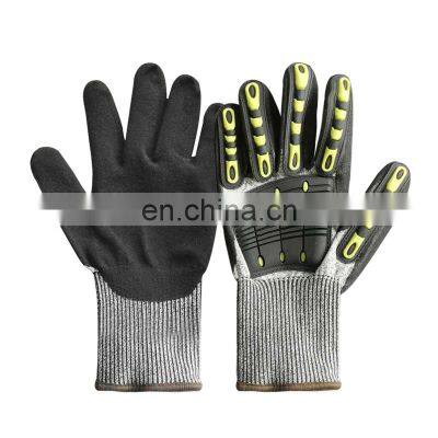 Grey HPPE Cut & Impact Resistant Gloves with Sandy Nitrile Coating on Palm