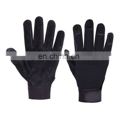 HANDLANDY black custom logos AB grade split pigskin leather work gloves industrial, mechanical gloves customized