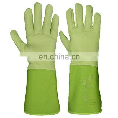 HDD wholesale custom pattern genuine grain pigskin leather long sleeve ladies' grardening glove