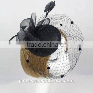 New Arrival Design Black Sinamay Base Fascinator Hat With Veil photo-2
