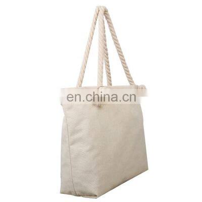 Cotton Bag With Zipper Womens Canvas Rope Handle Shoulder Bag photo-2