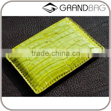 High Quality Wholesale Yellowish Green Color Genuine Real Crocodile Skin Leather Credit Card Holder Purse Pocket Wallet