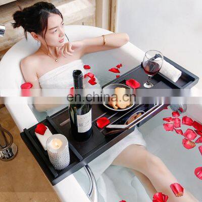 Royal Craft Wood Bamboo Bath Bathroom Black Bathtub Accessory Rack Caddy Extendable Tray Telescopic Adjustable for Bathtub photo-2
