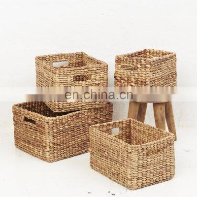 Handmade Water Hyacinth Storage Basket Rectangular Woven Natural Straw Fruit Basket Vietnam supplier