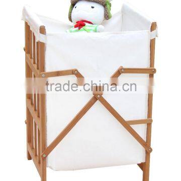 Foldable Bamboo Laundry Hamper with Canvas Bag