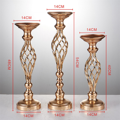 Gold Metal Candle Holders Stand Flowers Vase Candlestick As Road Lead Candelabra Centerpieces Wedding Event Table Decorations photo-3