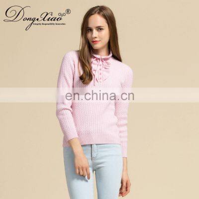 Wholesale Women's Keep Warm Pullover Pink Ladies Cable Cashmere Sweater