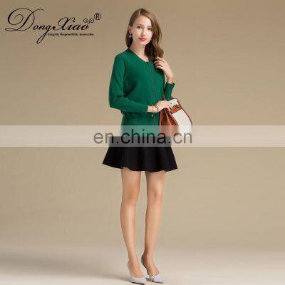 Crew Neck Knitted Cashmere Wool Mix Spring Women Sweater Cardigan With Button photo-3