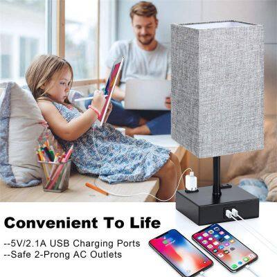 Bedroom Bedside Lamp With 2 USB Ports AC Socket Touch Dimming