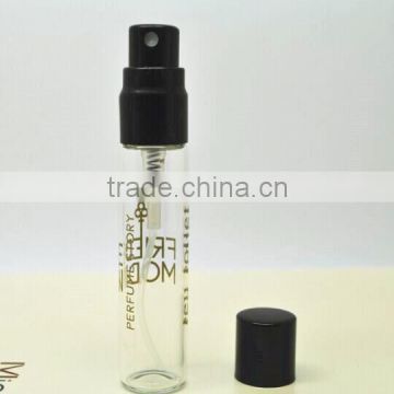 Mini 5ml glass perfume atomizer with matte black metal pump sprayer and short cap