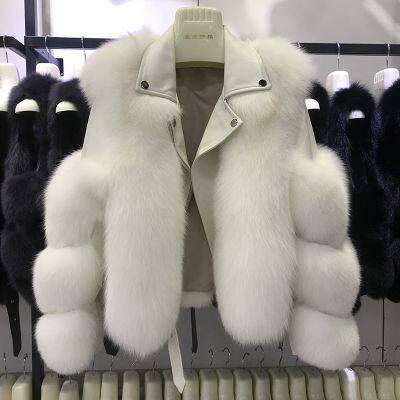 New whole leather fox fur coat, short female motorcycle style, and slimming fur coat of the same style as Internet celebrities