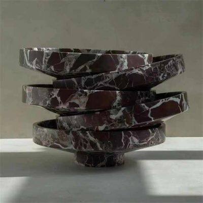 Carved Modern Red Marble Centerpiece Tray Rosso Levanto Marble Tray photo-5