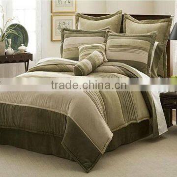 7 Pcs Gorgeous Suede Comforter Set Bed Stripe Design In Brown Color