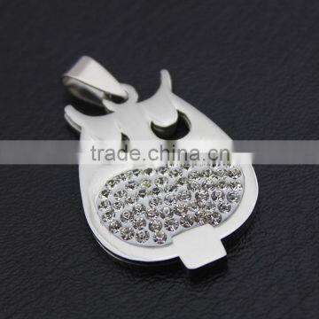New Stylish High Quality Stainless Steel Diamond OWL Pendant Necklace Wholesale photo-3