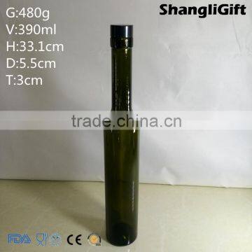 13oz Olive Green Oil Bottle With Cork Cylinder Glass Bottle photo-3