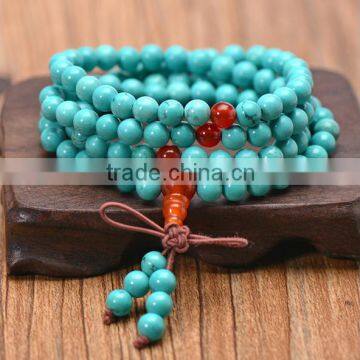 8mm German Spurce Turquoise 108 Prayer Beads Tibet Buddhist Mala Necklace